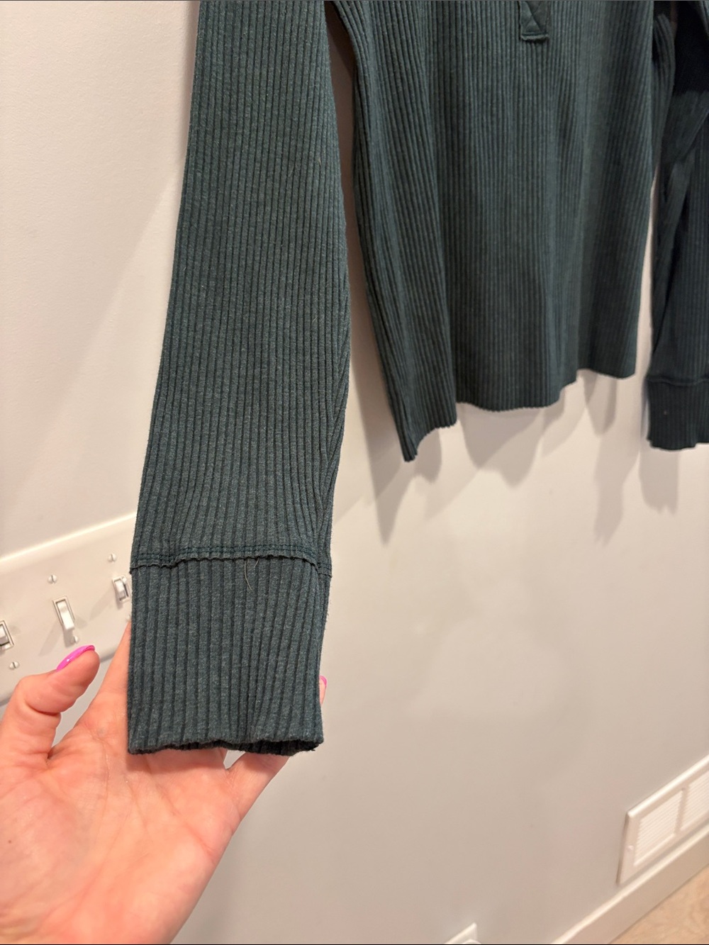 aerie Ribbed Long-Sleeve Henley Top - Teal Green ptp 18-24 - Picture 4 of 6